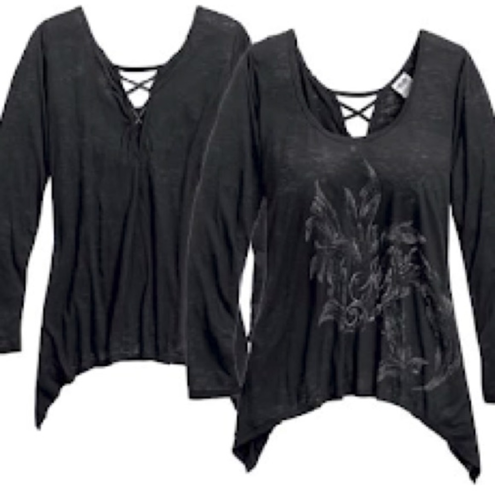 New Harley Womens Large Burnout Laced Back with Metallic Graphics Long Sleeve
